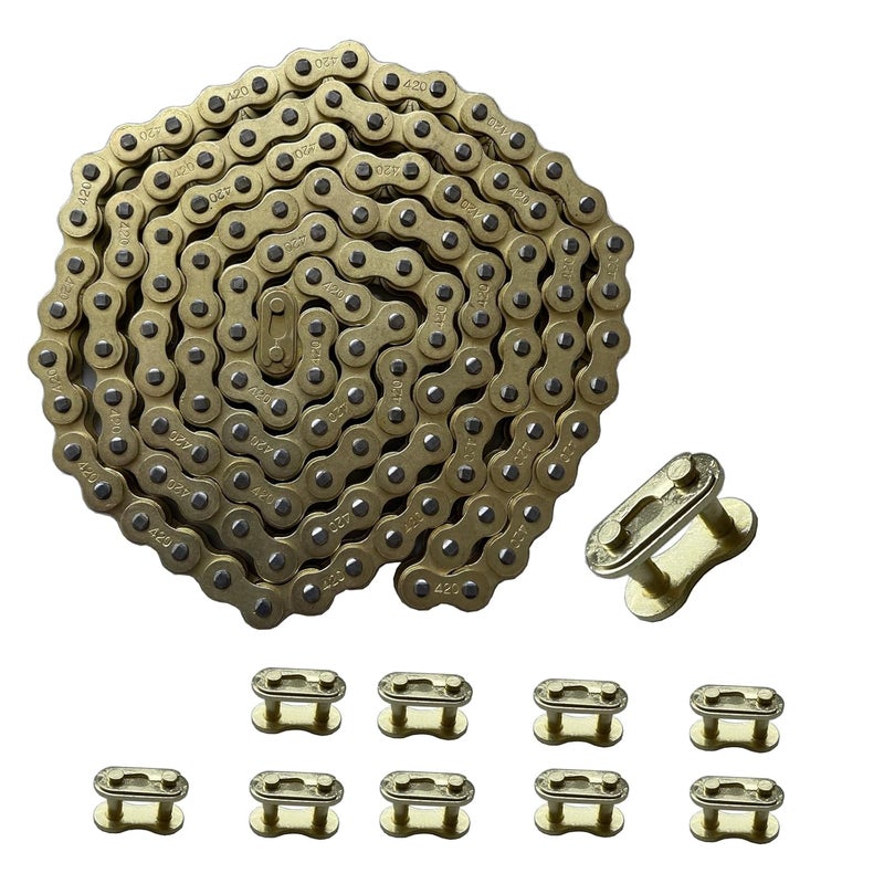 LUSM 420 Motorcycle Chain Gold 132 Link Standard Roller Chain with 10 Connecting Master Link for 100cc 110cc 125cc Dirt Pit Bike ATV Quad Go Kart Mini Bike Scooter - Image 3